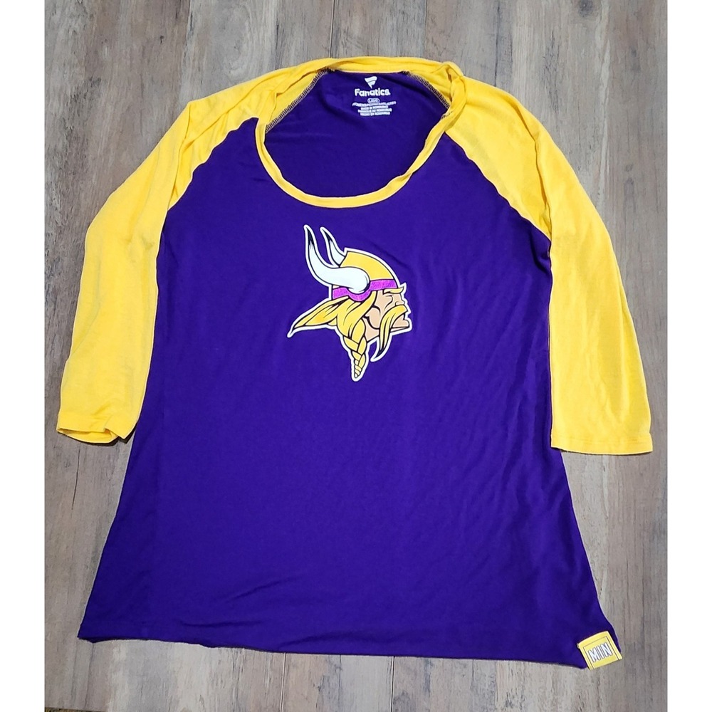 Minnesota Vikings NFL 3/4 Sleeve Womens Purple & Yellow Shirt Women L